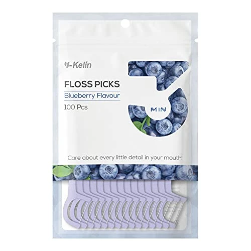 Y-Kelin Lot de 100 cure-dents en fil dentaire, bâtonnet dentaire, cure-dents, cure-dents, cure-dents, nettoyage des dents (myrtille, 100 pièces)