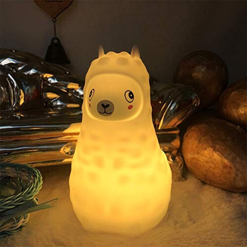 Tianhaixing Veilleuse Enfant Lampe Alpaga Silicone Souple Lampe Chevet 9 Couleurs Rechargeable Télécommande LED Veilleuse pour Cadeau/Bureau/Chambre à Coucher/Salon/Extérieur