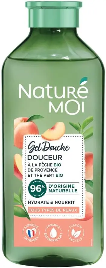Naturé Moi - Gel Douche Douceur - Hydrate et Nourrit - Tous Types de Peaux - Pêche et Thé Vert Bio - 96% d'Origine Naturelle - Formule Biodégradable - Flacon Recyclé - 250 ml - Fabriqué en France