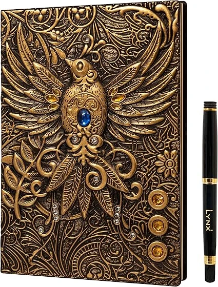 LYNX Carnet de Notes/Journal DND, Notebook Unique de 200 Pages avec Phoenix en Doré 3D en Relief sur Faux Cuir - Pour Donjons et Dragons/Dungeons & Dragons/D&D. Cadeau Accessoires JdR pour MJ