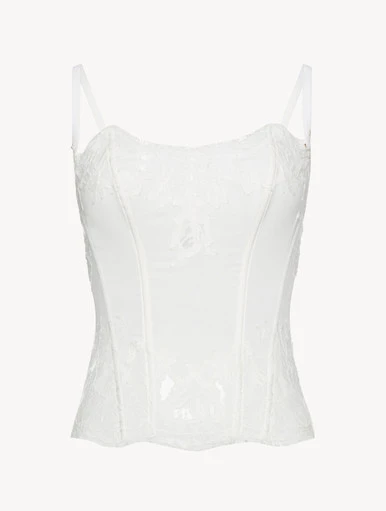 Bustier souple blanc cassé avec dentelle Leavers en coton
