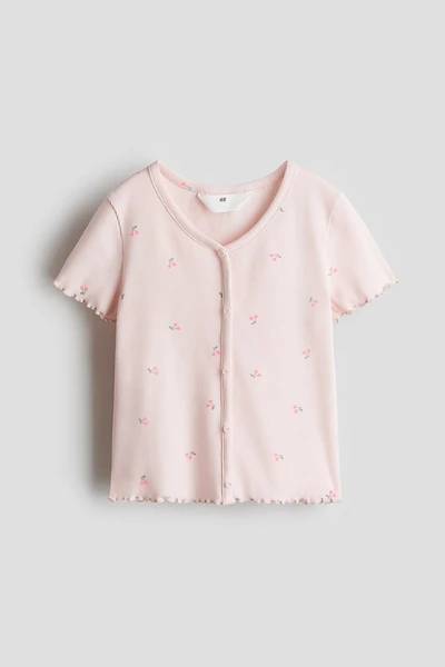 Top côtelé avec boutons - Rose clair/cerises - ENFANT | H&M FR