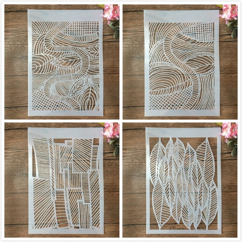 Feuilles de géométrie ajouré A4 29cm, 4 pièces, pochoirs de bricolage, pour peinture murale, Scrapbook, coloration, gaufrage, modèle décoratif d'album