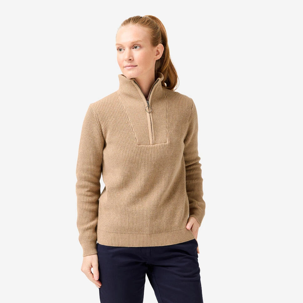 Pull golf zippé femme, MW500 NOIR