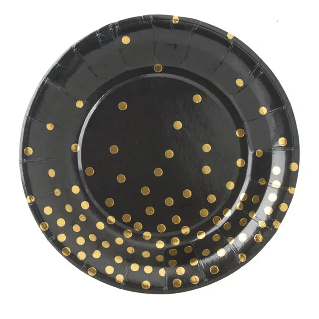 Ensemble de vaisselle de poulet en papier bronzant à pois dorés noirs, fournitures de fête, décorations de mariage, anniversaire, tasse, assiette, doré - AliExpress 15