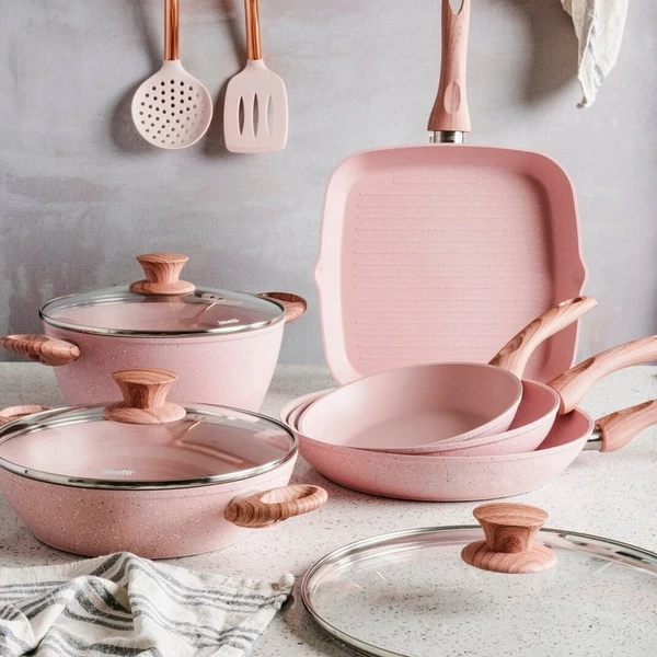 Lot de Poêles en Aluminium Stonerose & Couvercles - 10 Pièces