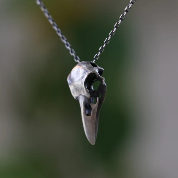 Minimal Crow Skull 925 Sterling Silver Necklace, Raven Skull Necklace, Men 925 Sterling Silver Necklace, Gothic Men Necklace, Men Gift