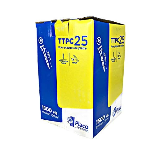 PLACO® - Lot 1500 pièces Vis auto perceuses 25mm Placoplatre – E60261500, Gris