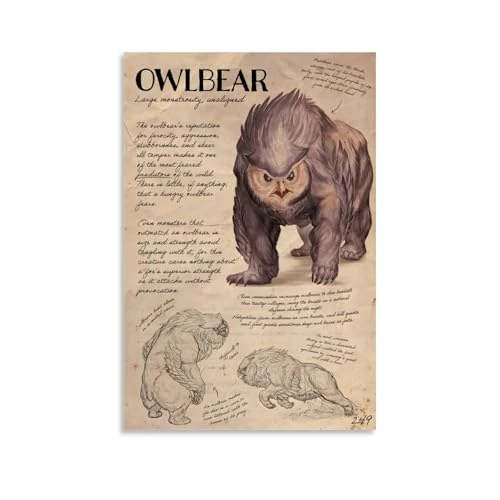 HMNANGDE Owlbear Notes Art Poster décoratif sur toile pour salon, chambre à coucher, art mural, impression d'image moderne, décoration de salle familiale, 40 x 60 cm