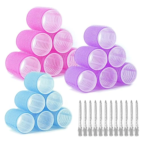 AiQInu 30 Pièces Bigoudis Cheveux, Comprenant 18 Bigoudis Magiques Et 12 Pinces Métalliques, Gros Cheveux Pour Les Femmes Et DIY Enfants