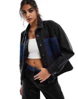 Object - Surchemise d'ensemble avec poches contrastantes en jean - Noir délavé | ASOS