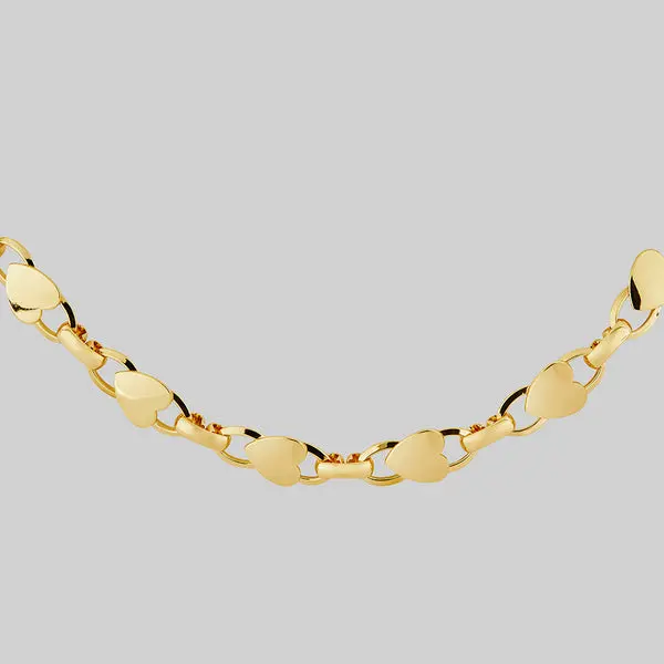 LOVE HURTS. Heart Chain Collar - Gold