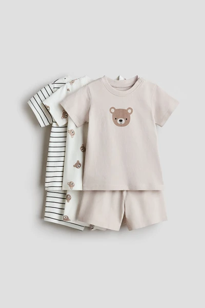 Lot de 3 pyjamas courts en coton - Beige clair/ours - ENFANT | H&M BE
