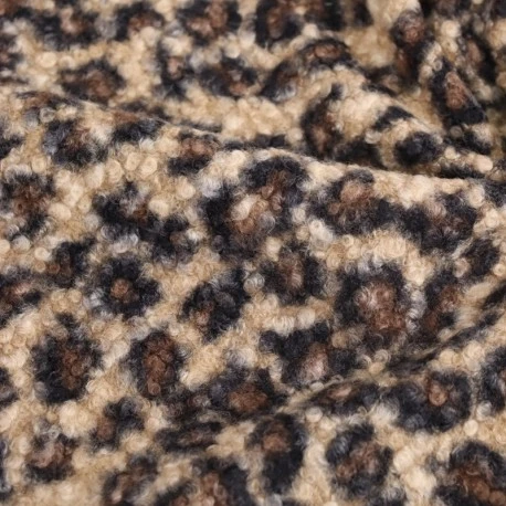 Tissu lainage bouclette Léopard - marron