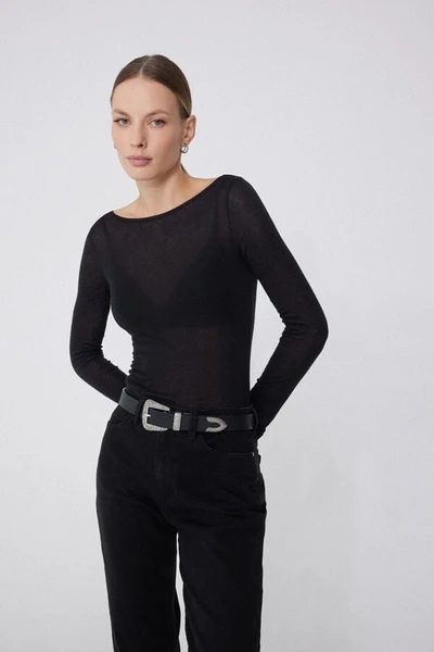 Haut Ultra-léger Col Bateau Viscose Laine Mérinos
