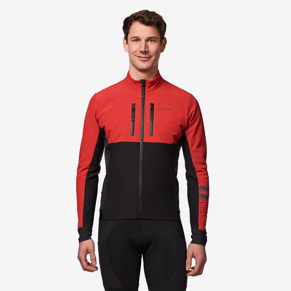 Veste de vélo de route hiver homme, EDR noir/rouge
