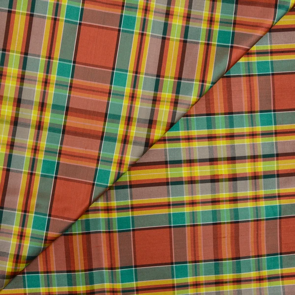 Taffetas de soie clan ligne jaune fond orange