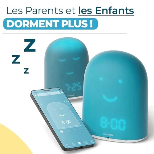 REMI - Babyphone + Réveil Enfant pour Apprendre à Dormir Plus - Suivi du Sommeil - Veilleuse - Boite à Histoires (Bleu)
