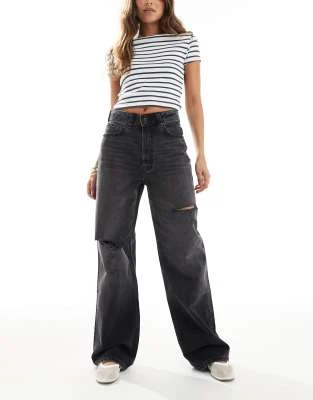ASOS DESIGN - Jean dad déchiré - Noir délavé