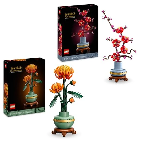 LEGO Pack Fleurs de Saison - Inclut Le chrysanthème (10368) &amp; Les Fleurs de Prunier (10369) - Sets de Construction pour Adultes - Déco de Fleurs artificielles - Cadeau de St Valentin, Femme ou Homme