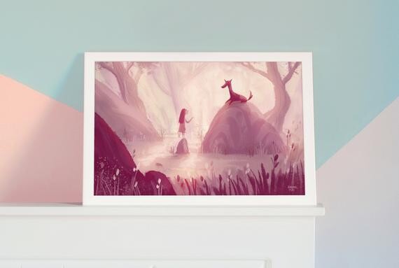 A New Friend - Art mural en toile, illustration, chambre déco pour enfants, imprimé d’art