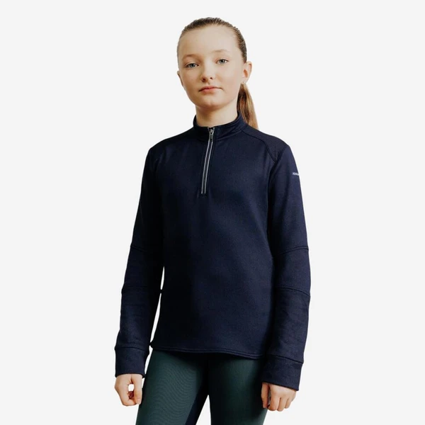 Polo d'équitation manches longues chaud Enfant - 500 marine