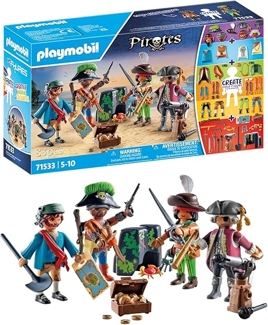 Playmobil 71533 MyFigures : Pirates - Prenez Le Large et embarquez pour Une Chasse au trésor en mer - Set de Plusieurs Personnages à Personnaliser - Pirates - Dès 5 Ans