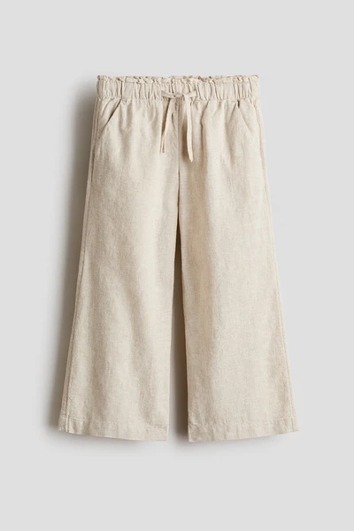 Pantalon en lin mélangé avec cordon de serrage - Beige clair - ENFANT | H&M FR