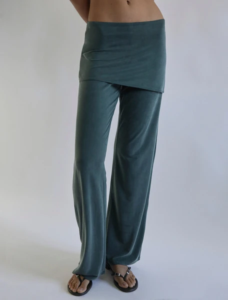 ALEXIA- Greenishblue stitched cupro pants and mini-skirt piece