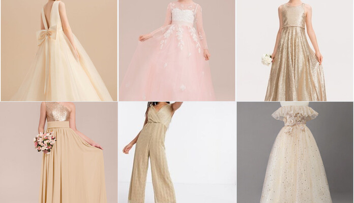 Robes demoiselles d'honneur dorées champagnes