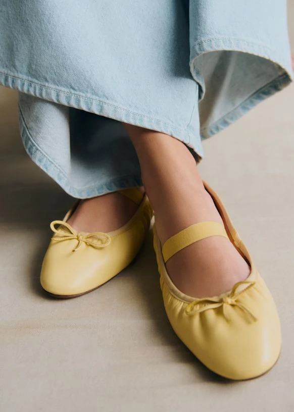 Ballerines Low Amélie - Jaune Lisse Plissé Élastique