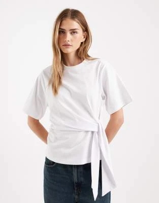 ASOS DESIGN - Top à manches courtes avec détail noué - Blanc