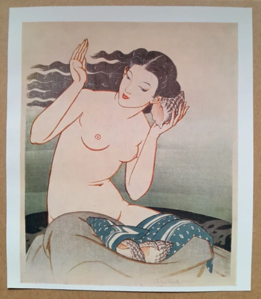 JOHN PLATT - The Echoing Shore, Nude with Shell - Vintage Print of a Woodblock