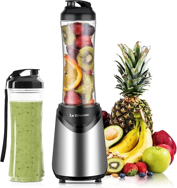 La Rêveuse Mixeur Blender avec 2 Bouteilles BPA-Free Portables de 550ml Mini Blender électrique Multifonctionnel pour Smoothie Milk-shake Fruits,Puissant 300W (Silver)