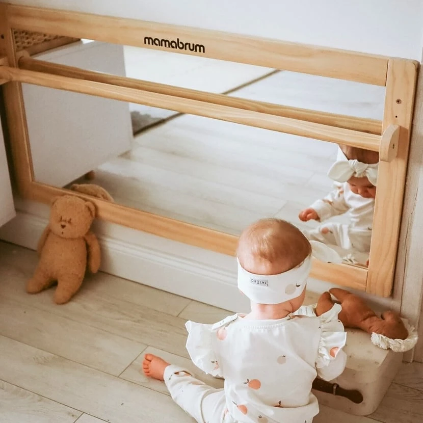 Jeux D'imagination Miroir Montessori - Miroir avec Poignée Réglable Aide au Développement du Petit