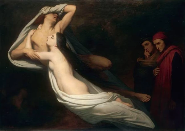 Les Ombres de Francesca da Rimini et de Paolo Malatesta apparaissent à Dante et à Virgile