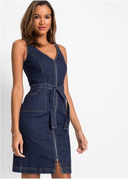 Robe en jean zippée dark denim 