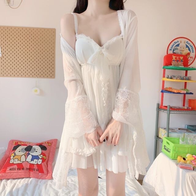 Sisyphi - Spaghetti Strap Chiffon Sleep Dress / Robe