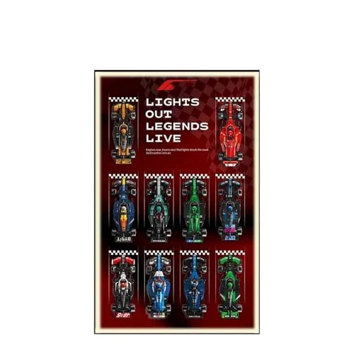 Tableau mural pour Lego 77242-77251 Série F1 - Support mural pour voiture de course - 50 x 80 cm (lumière LED USB B)