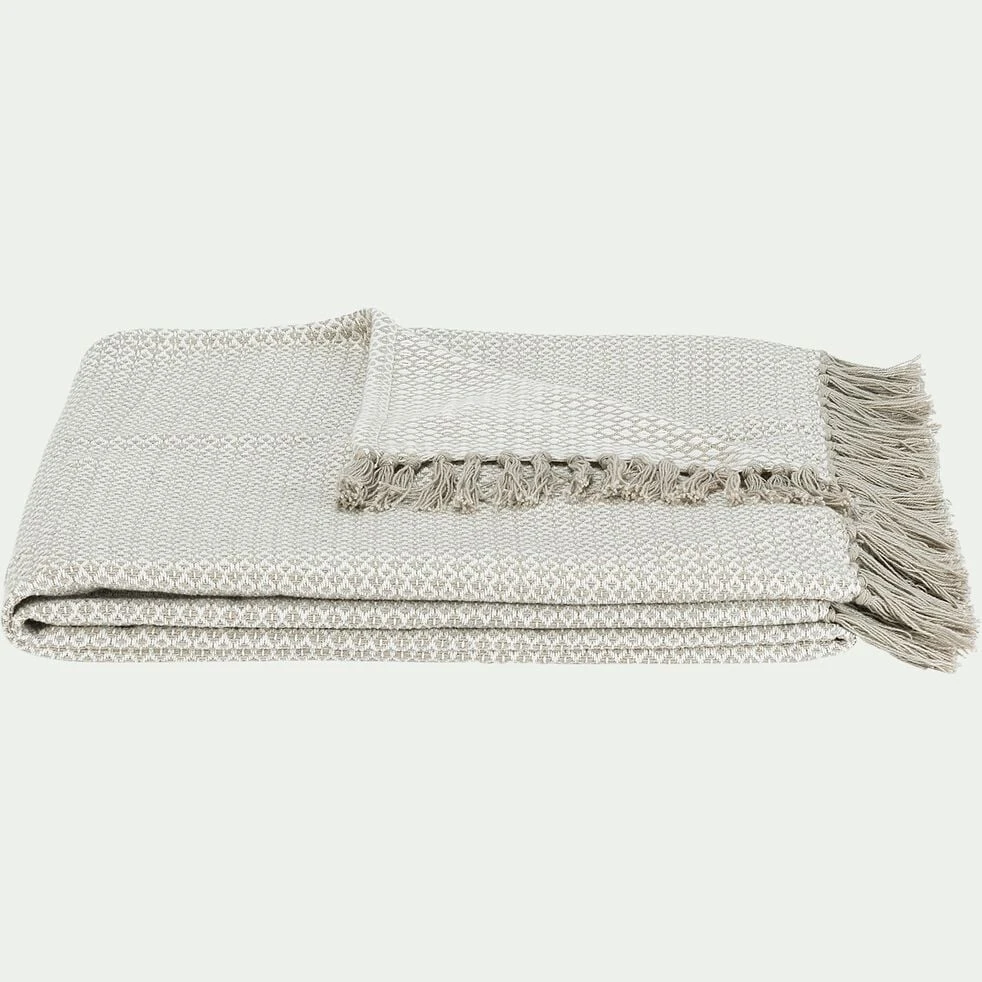 PARA - Plaid à franges et motifs en coton - beige 130x170cm