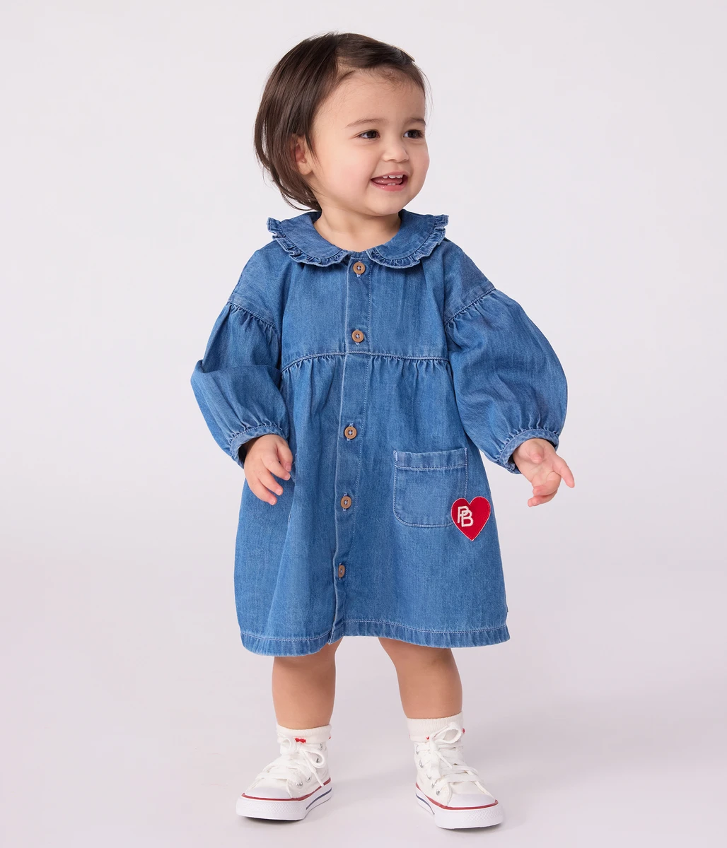 Robe bébé en denim manches longues à col
