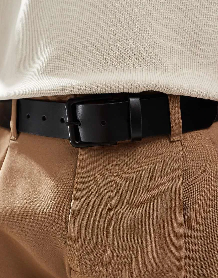 ASOS DESIGN - Ceinture élégante en cuir avec boucle noir mat - Noir