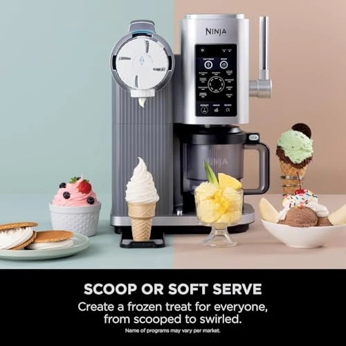 Ninja CREAMi NC701UK Swirl Machine à crème glacée avec 2 bacs 13 fonctions pour faire de la crème glacée, du gelato, du sorbet, des milkshakes et plus encore, option de mélange, argent platine