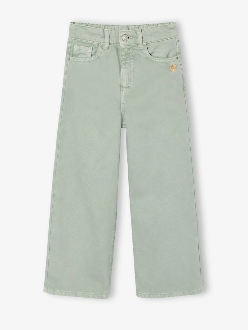 Pantalon fille large couleur vert de gris - Vertbaudet