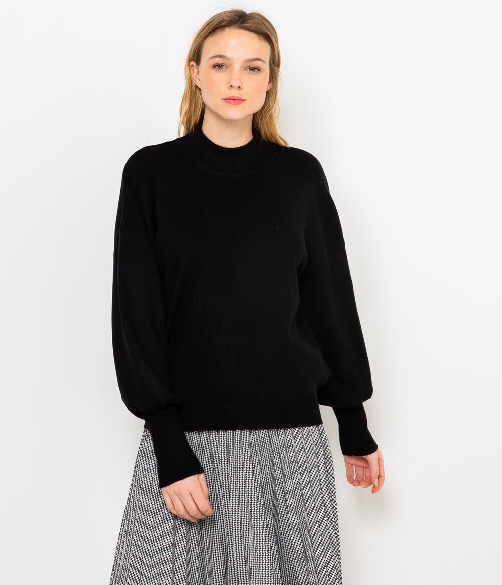 Pull noir femme manches ballon