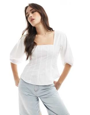 ASOS DESIGN - Top style corset à encolure carrée - Blanc