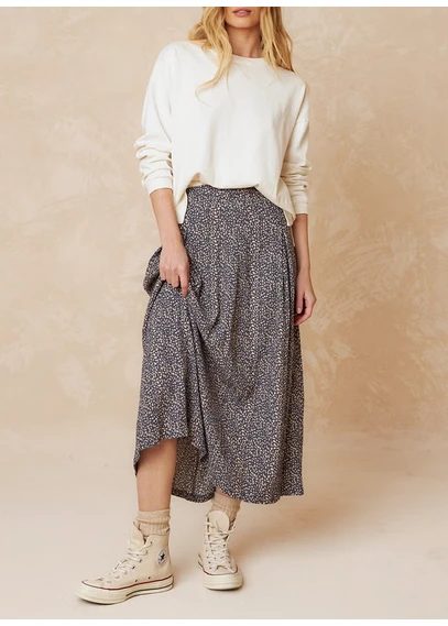 Jupe midi imprimée | Bleu