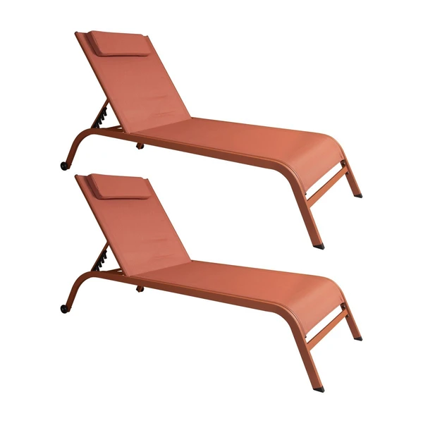 Lot de 2 chaises longues en acier inoxydable, NAPOLI