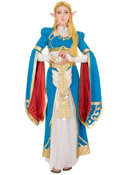 Exclusif La Légende de Zelda Souffle de la Princesse Sauvage Zelda Bleu Robe Longue Costume Cosplay Costume