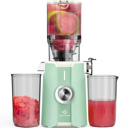 Sans Préparation Extracteur de Jus Vertical, Nettoyage Rapide Extracteur de Jus Lent, 115mm Machine a Jus de Fruit Extracteur Entiers, Facile à installer, LINKChef 1.2L, 200w, Vert Clair